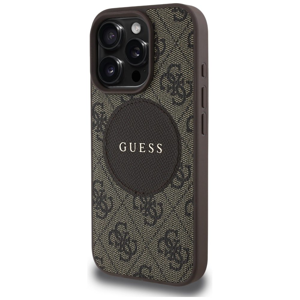 Guess HC MagSafe PU 4G Circle with Classic Logo case for iPhone 16 Pro Max Brown