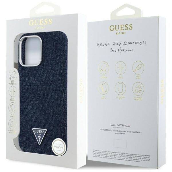 448580_oryg Guess HC MagSafe FW Denim Triangle Logo Case for iPhone 16 Pro Blue