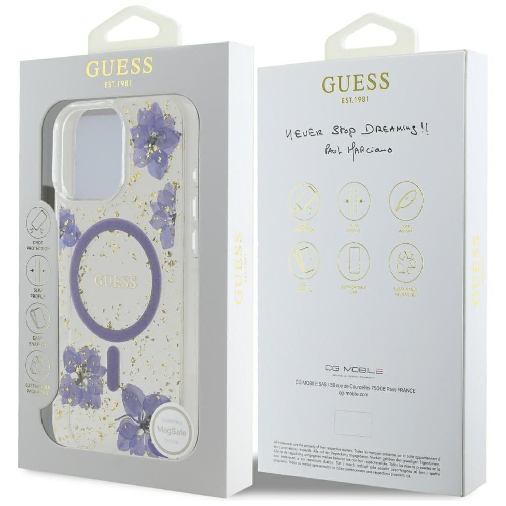 Guess HC MagSafe Resin Flowers and Glitter case for iPhone 16 Pro Max Purple