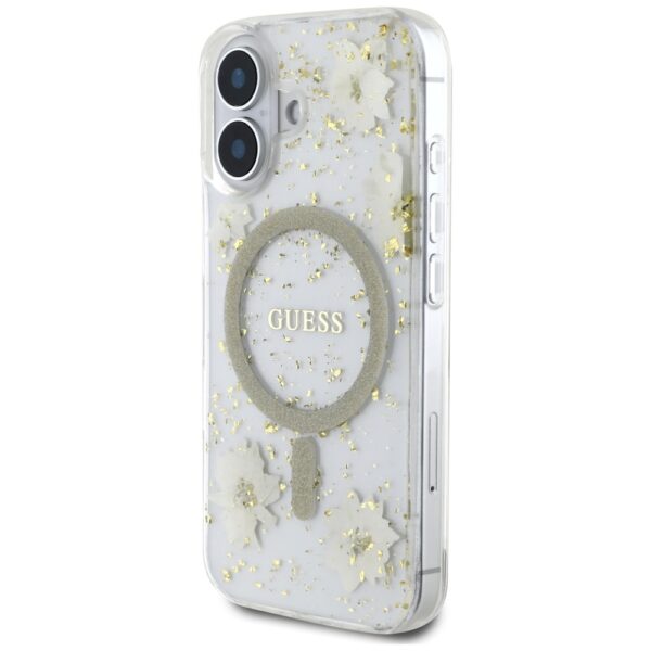 Guess HC MagSafe Resin Flowers and Glitter case for iPhone 16 Beige