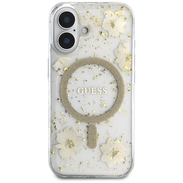 Guess HC MagSafe Resin Flowers and Glitter case for iPhone 16 Beige