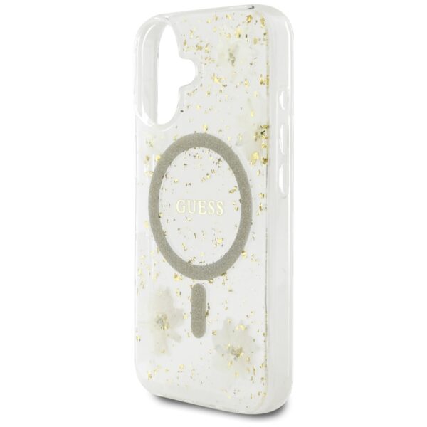 Guess HC MagSafe Resin Flowers and Glitter case for iPhone 16 Beige