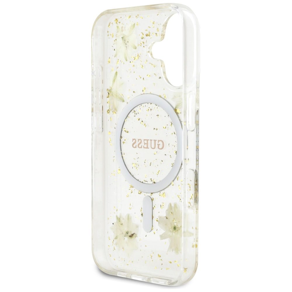 Guess HC MagSafe Resin Flowers and Glitter case for iPhone 16 Beige