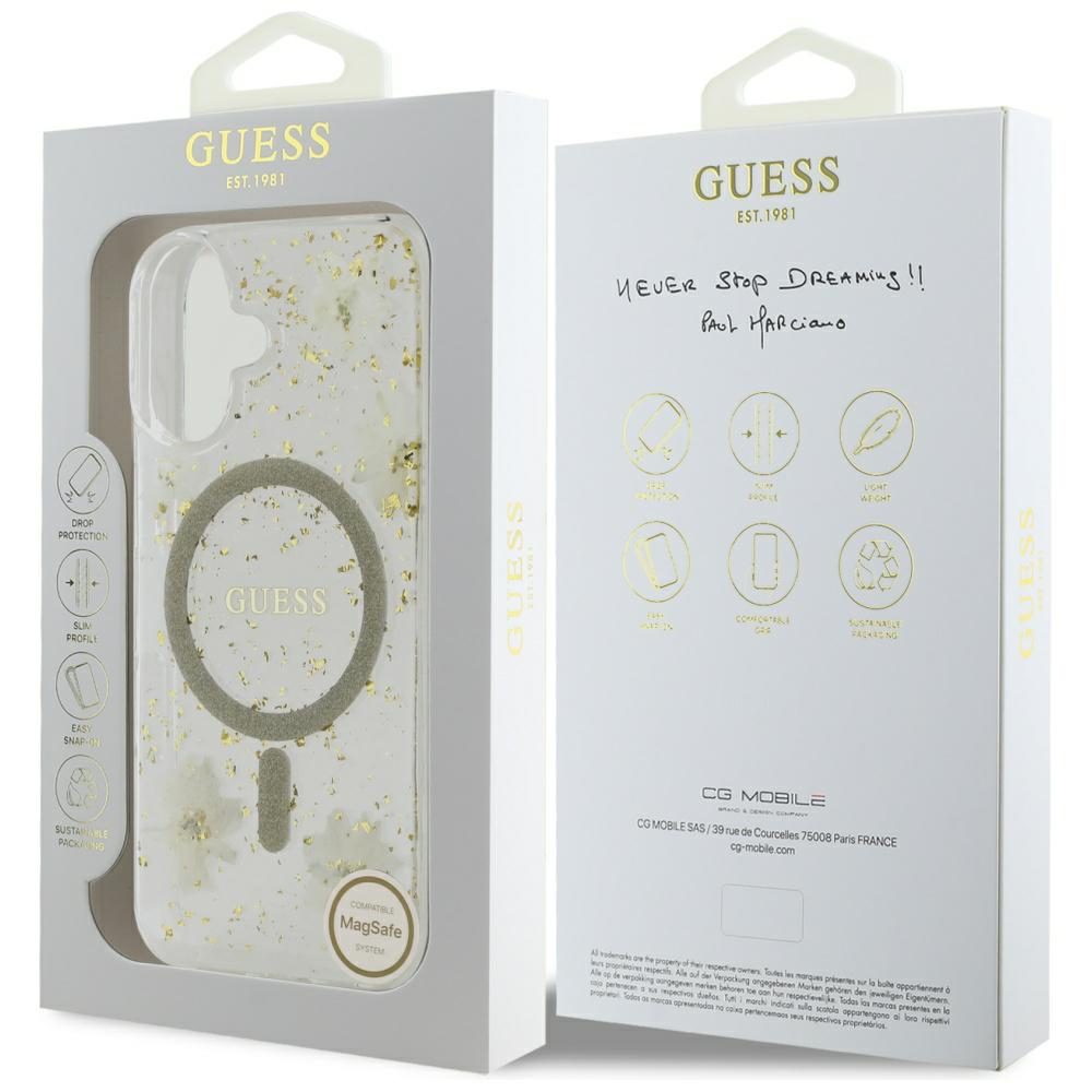 Guess HC MagSafe Resin Flowers and Glitter case for iPhone 16 Beige
