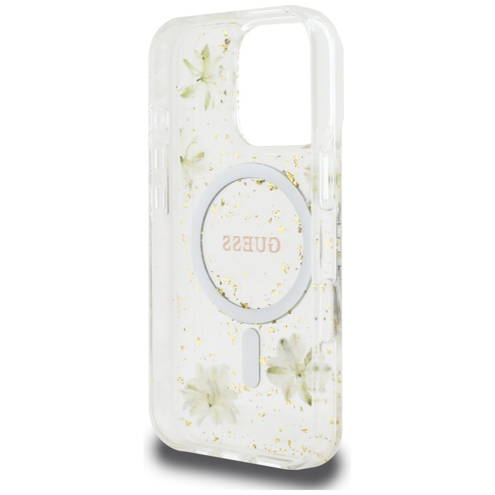Guess HC MagSafe Resin Flowers and Glitter case for iPhone 16 Pro Beige