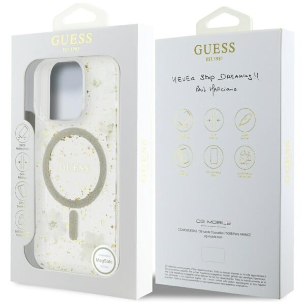 Guess HC MagSafe Resin Flowers and Glitter case for iPhone 16 Pro Beige