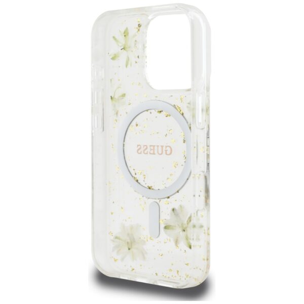 Guess HC MagSafe Resin Flowers and Glitter case for iPhone 16 Pro Max Beige