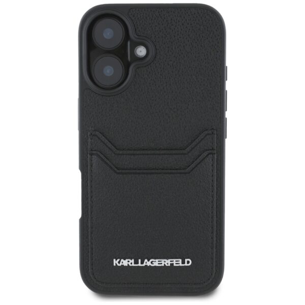 Karl Lagerfeld HC Grained PU CardSlot Metal Elong case for iPhone 16 Black