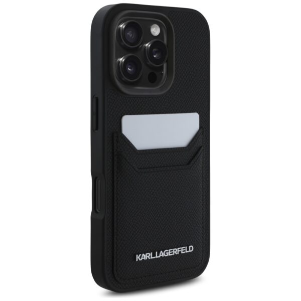 Karl Lagerfeld HC Grained PU CardSlot Metal Elong case for iPhone 16 Pro Black