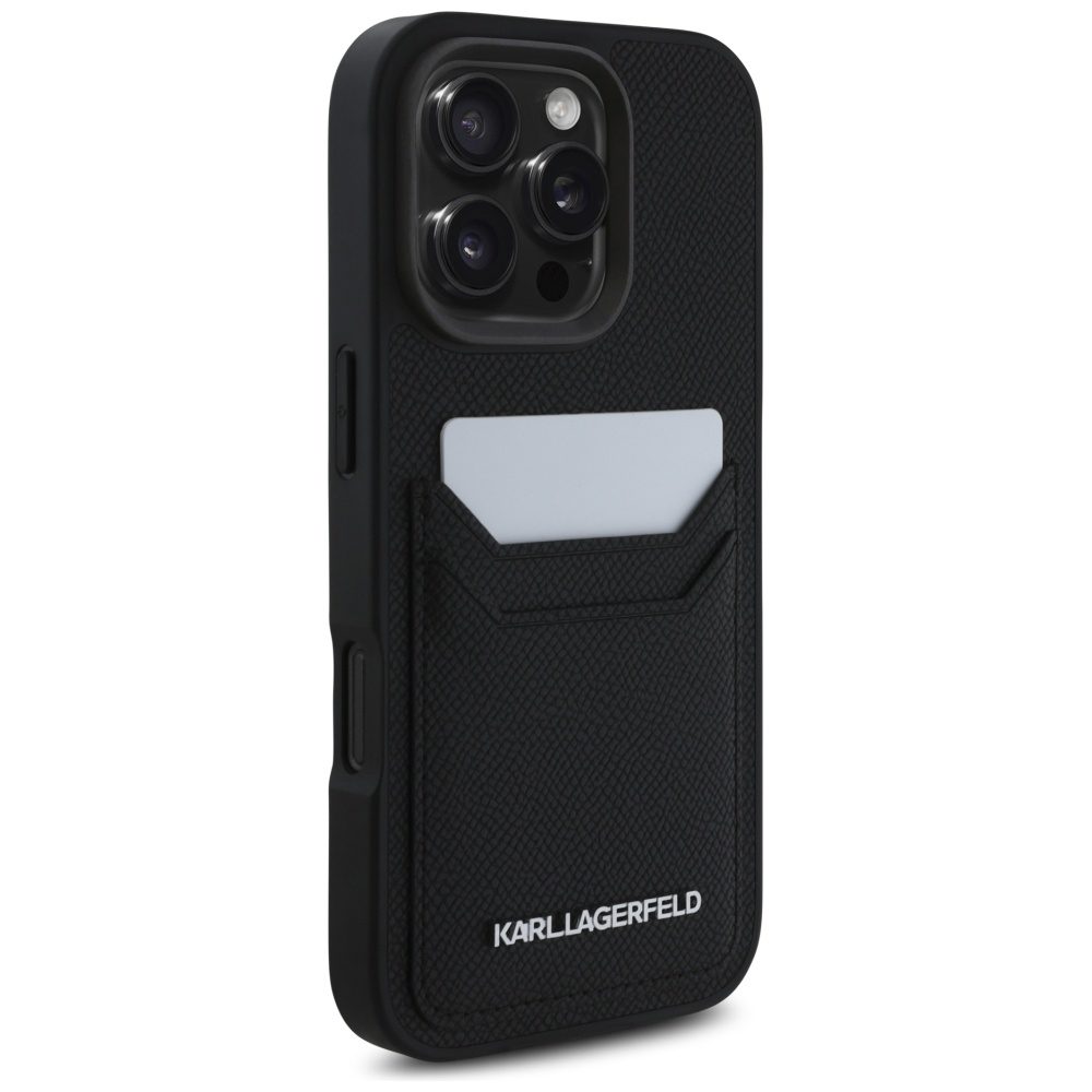 Karl Lagerfeld HC Grained PU CardSlot Metal Elong Case for iPhone 16 Pro Max Black