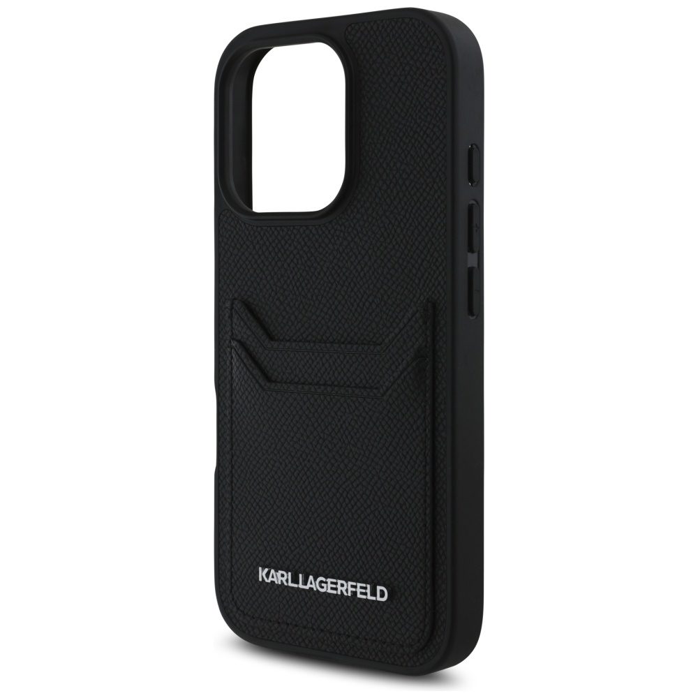Karl Lagerfeld HC Grained PU CardSlot Metal Elong Case for iPhone 16 Pro Max Black