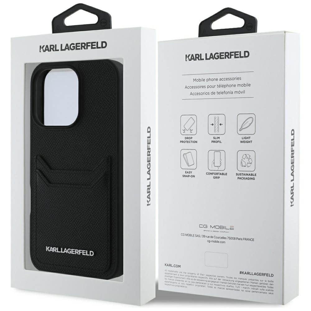 Karl Lagerfeld HC Grained PU CardSlot Metal Elong Case for iPhone 16 Pro Max Black