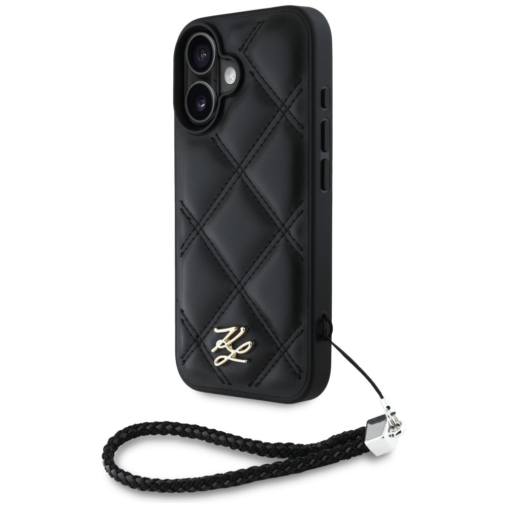 Karl Lagerfeld HC Quilted PU Initial Logo & Chain Strap case for iPhone 16 Black