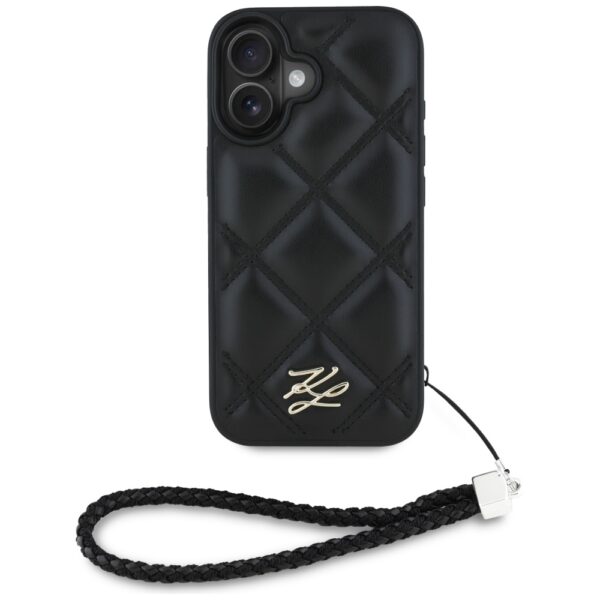 Karl Lagerfeld HC Quilted PU Initial Logo & Chain Strap case for iPhone 16 Black