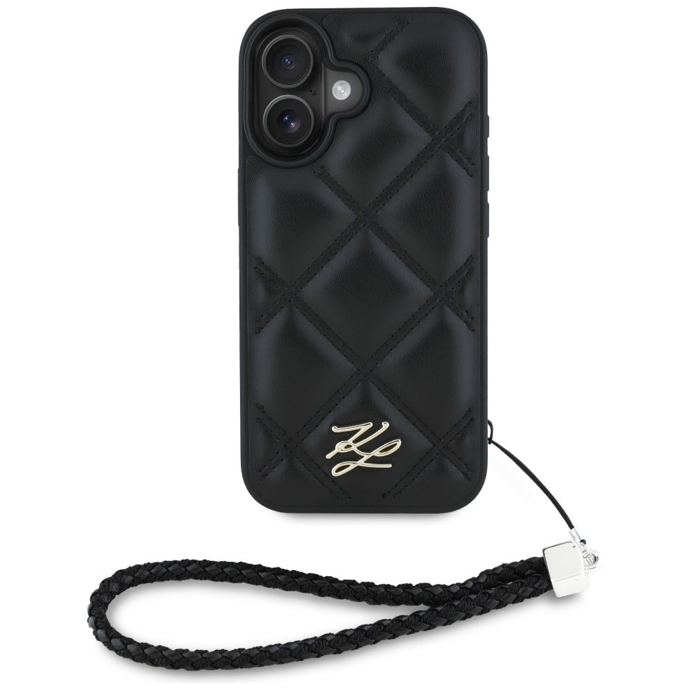 Karl Lagerfeld HC Quilted PU Initial Logo & Chain Strap case for iPhone 16 Black