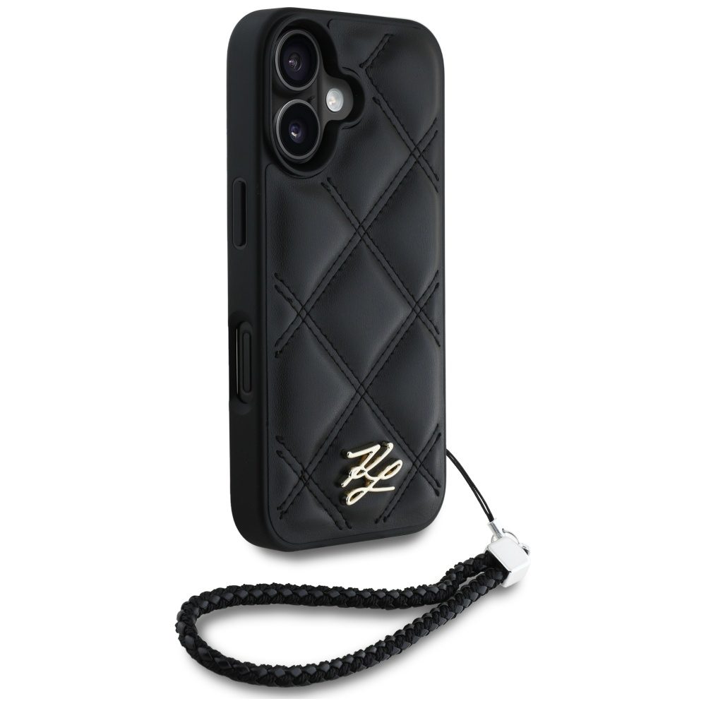Karl Lagerfeld HC Quilted PU Initial Logo & Chain Strap case for iPhone 16 Black