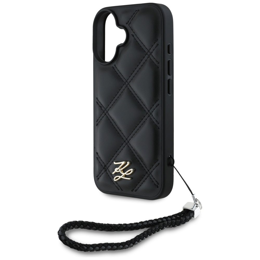 Karl Lagerfeld HC Quilted PU Initial Logo & Chain Strap case for iPhone 16 Black