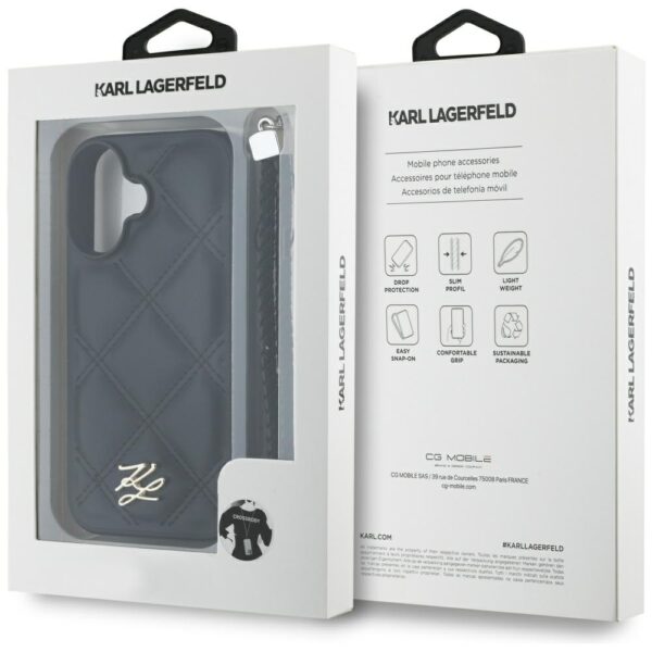 Karl Lagerfeld HC Quilted PU Initial Logo & Chain Strap case for iPhone 16 Black