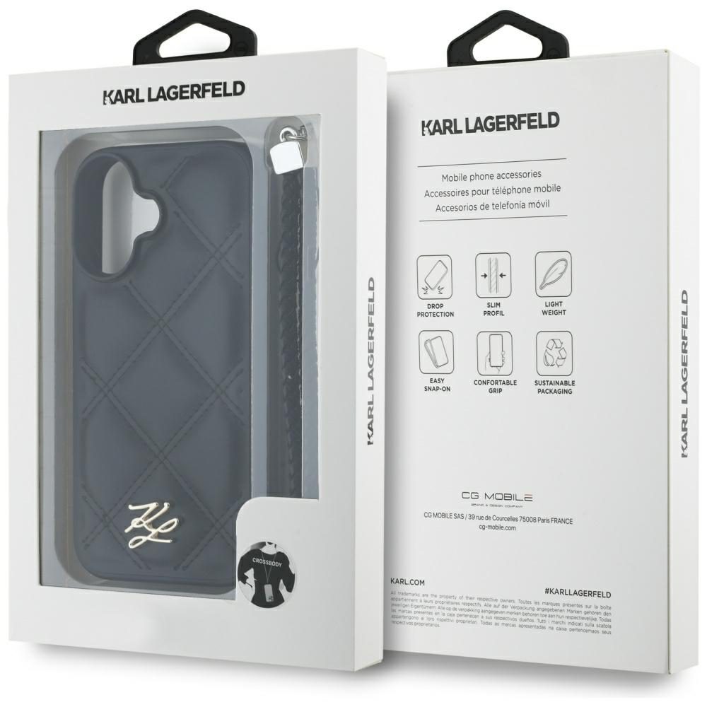 Karl Lagerfeld HC Quilted PU Initial Logo & Chain Strap case for iPhone 16 Black