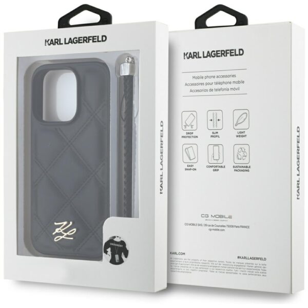 Karl Lagerfeld HC Quilted PU Initial Logo & Chain Strap case for iPhone 16 Pro Black