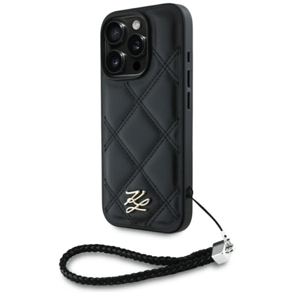 Karl Lagerfeld HC Quilted PU Initial Logo & Chain Strap case for iPhone 16 Pro Max Black