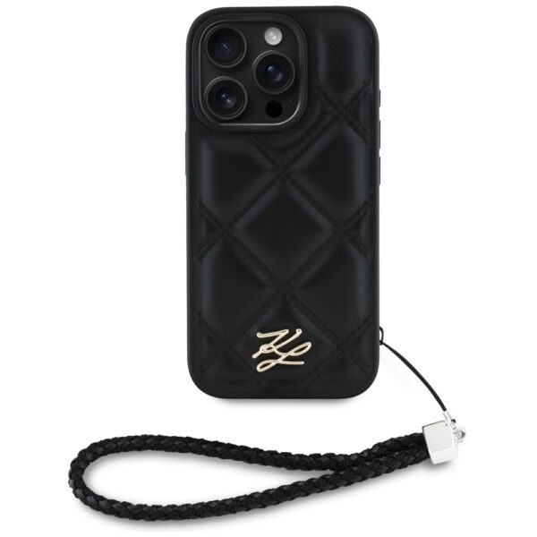 Karl Lagerfeld HC Quilted PU Initial Logo & Chain Strap case for iPhone 16 Pro Max Black