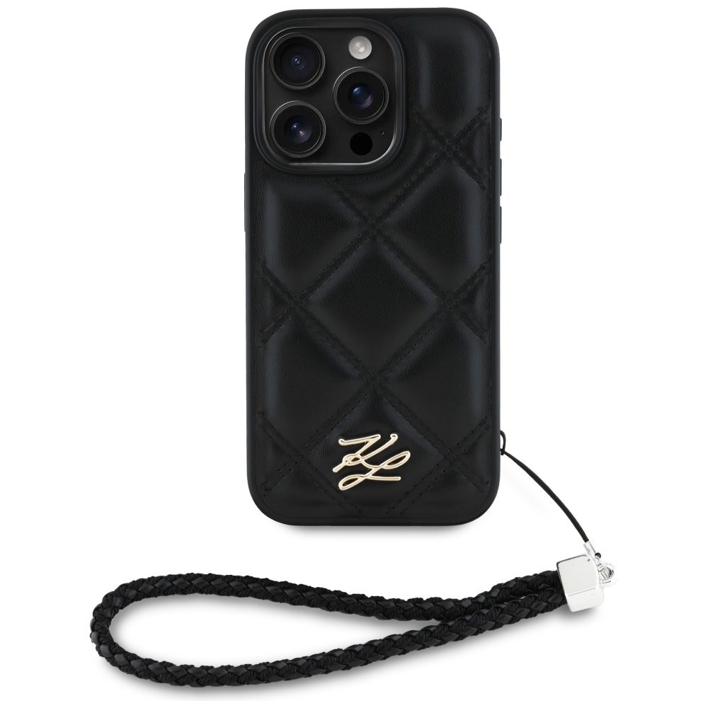 Karl Lagerfeld HC Quilted PU Initial Logo & Chain Strap case for iPhone 16 Pro Max Black