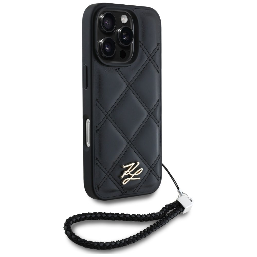 Karl Lagerfeld HC Quilted PU Initial Logo & Chain Strap case for iPhone 16 Pro Max Black