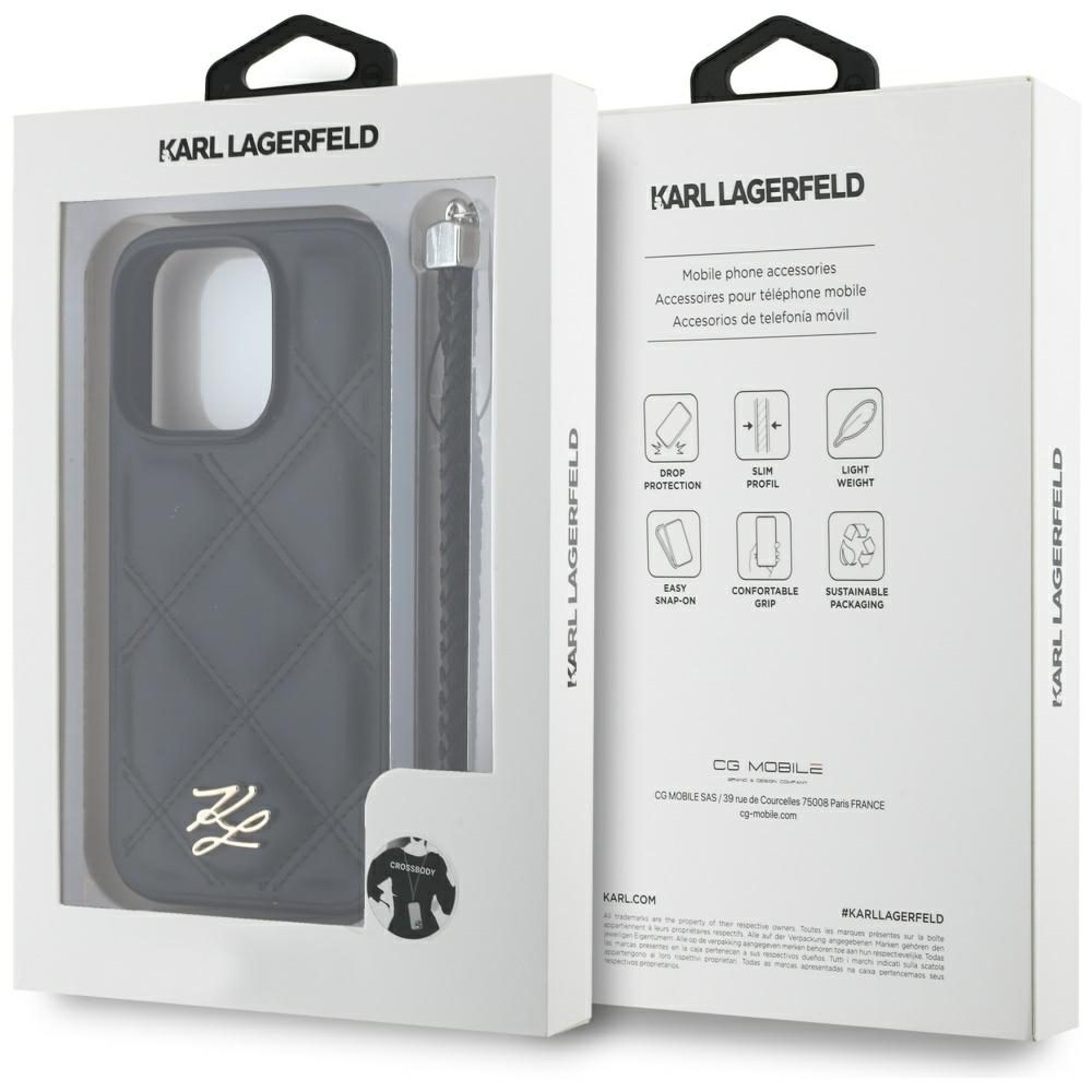 Karl Lagerfeld HC Quilted PU Initial Logo & Chain Strap case for iPhone 16 Pro Max Black