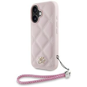 Karl Lagerfeld HC Quilted PU Initial Logo & Chain Strap case for iPhone 16 Pink