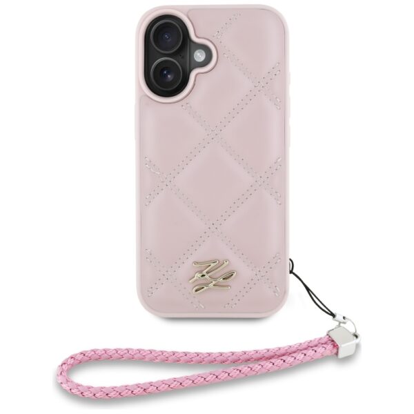 Karl Lagerfeld HC Quilted PU Initial Logo & Chain Strap case for iPhone 16 Pink