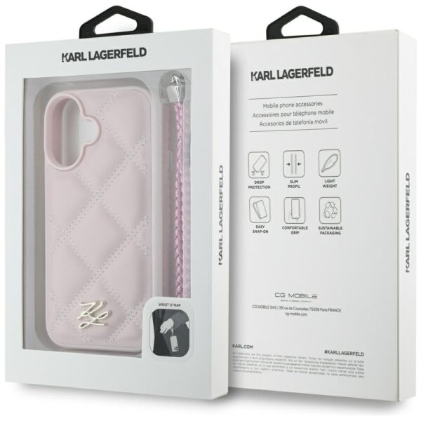 Karl Lagerfeld HC Quilted PU Initial Logo & Chain Strap case for iPhone 16 Pink