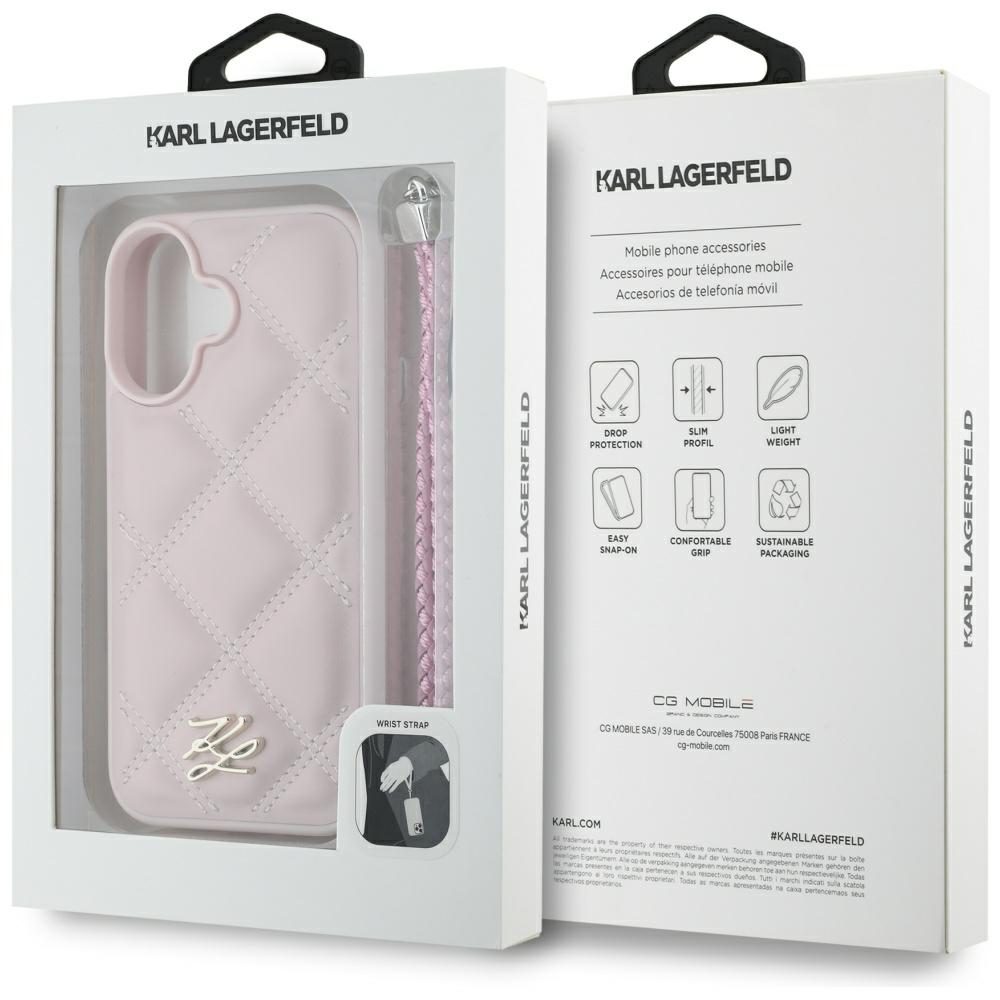 Karl Lagerfeld HC Quilted PU Initial Logo & Chain Strap case for iPhone 16 Pink