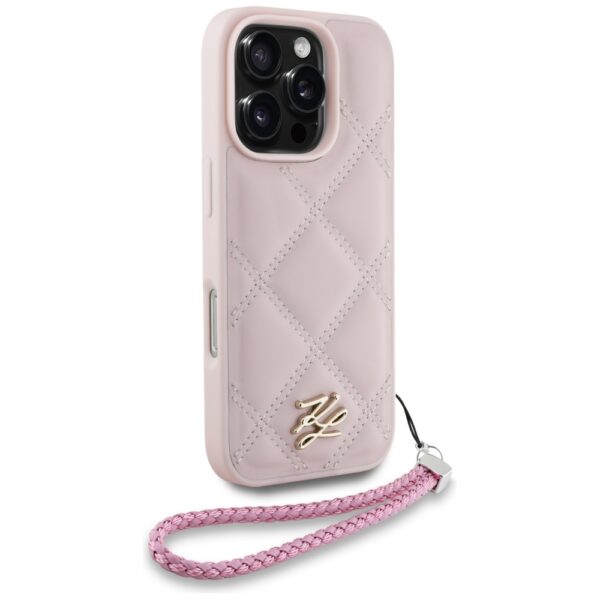 Karl Lagerfeld HC Quilted PU Initial Logo & Chain Strap case for iPhone 16 Pro Pink