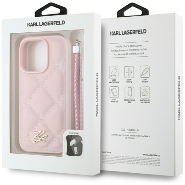 Karl Lagerfeld HC Quilted PU Initial Logo & Chain Strap case for iPhone 16 Pro Pink