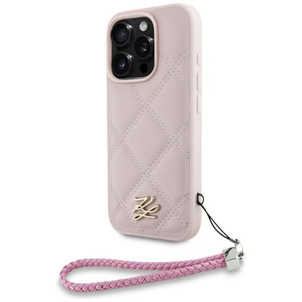 Karl Lagerfeld HC Quilted PU Initial Logo & Chain Strap case for iPhone 16 Pro Max Pink