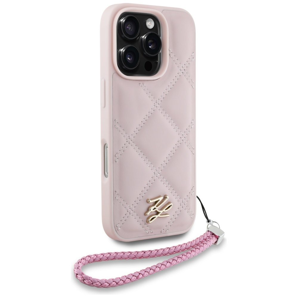 Karl Lagerfeld HC Quilted PU Initial Logo & Chain Strap case for iPhone 16 Pro Max Pink