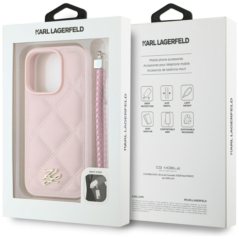 Karl Lagerfeld HC Quilted PU Initial Logo & Chain Strap case for iPhone 16 Pro Max Pink