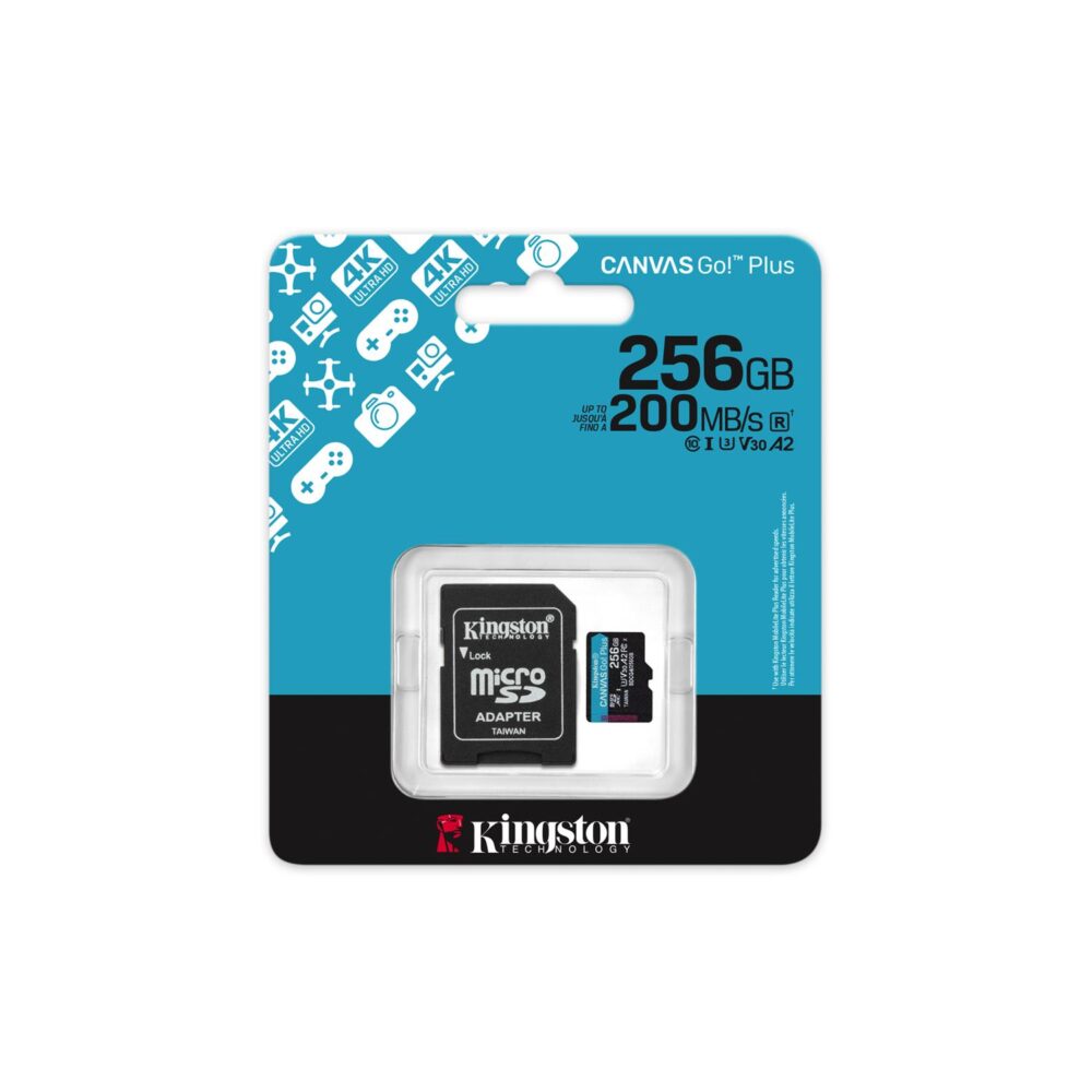 449740_oryg Kingston memory card 256GB microSDXC Canvas Go Plus Gen4 200MB/s A2 U3 V30 + adapter
