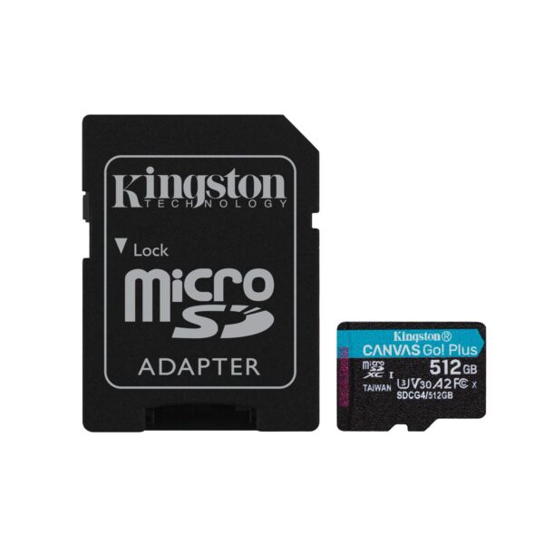 Kingston memory card 512GB microSDXC Canvas Go Plus Gen4 200MB/s A2 U3 V30 + adapter