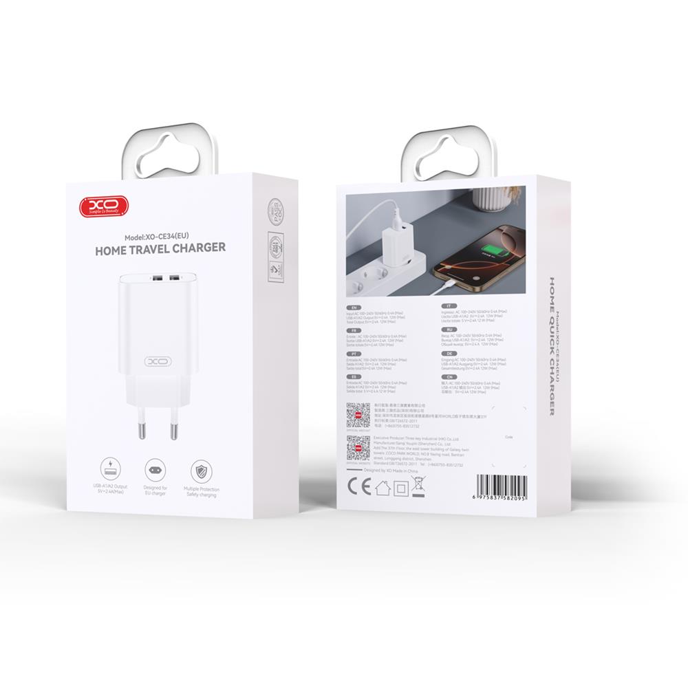 452320_oryg XO wall charger CE34 2x USB 2,4A white