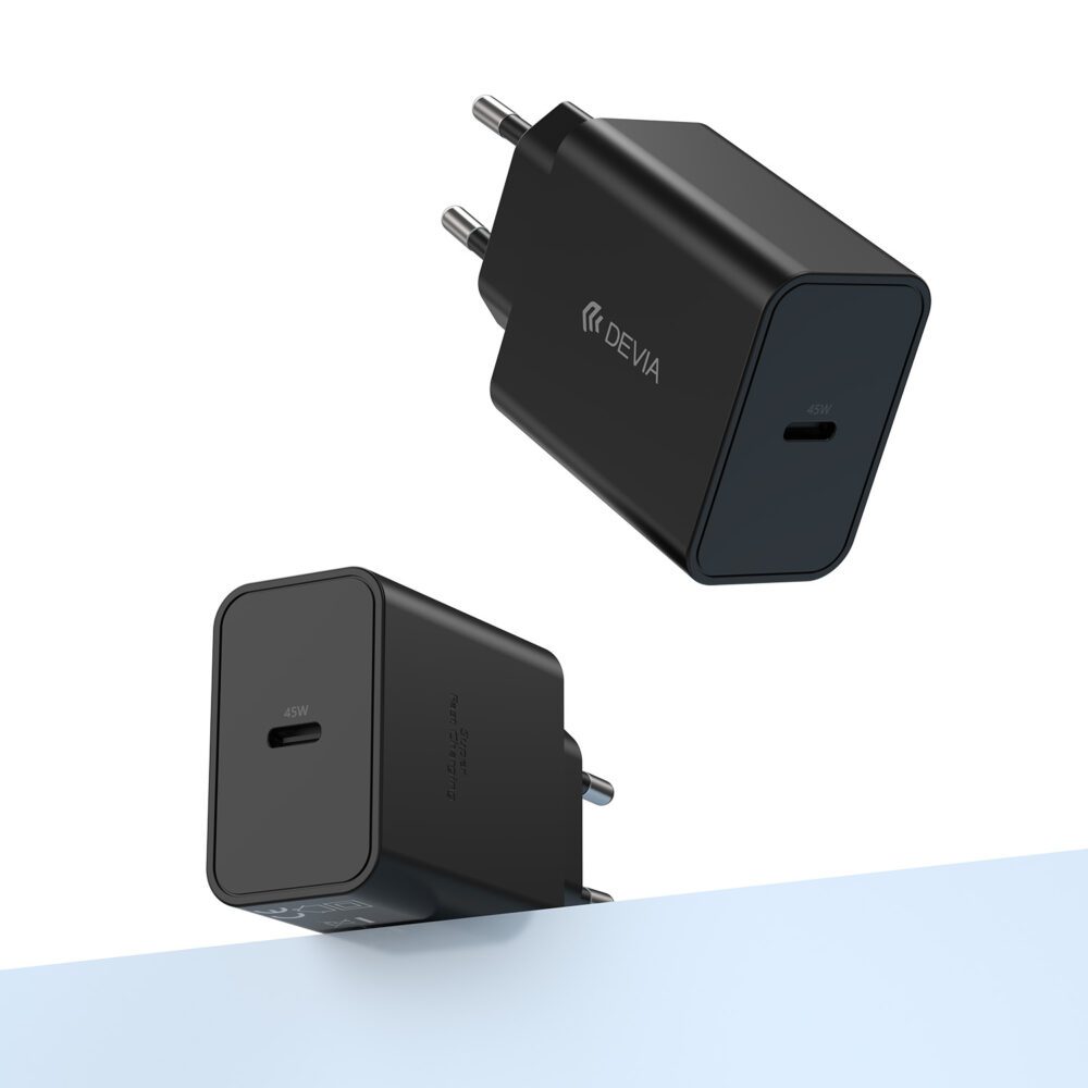 Devia wall charger Rocket PD 45W 1x USB-C black+ cable USB-C - USB-C