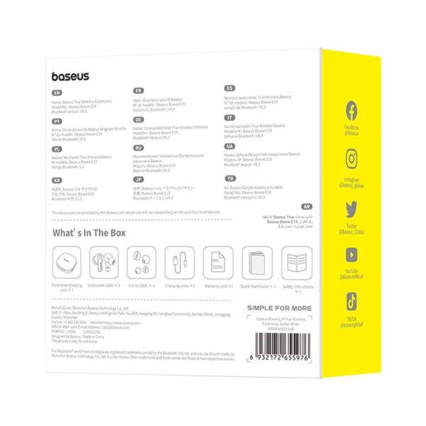 Baseus Bowie E19 True Wireless Earphones Stellar White