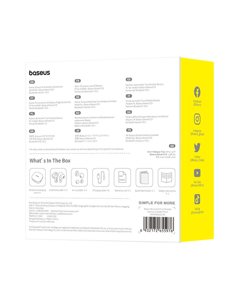 Baseus Bowie E19 True Wireless Earphones Stellar White