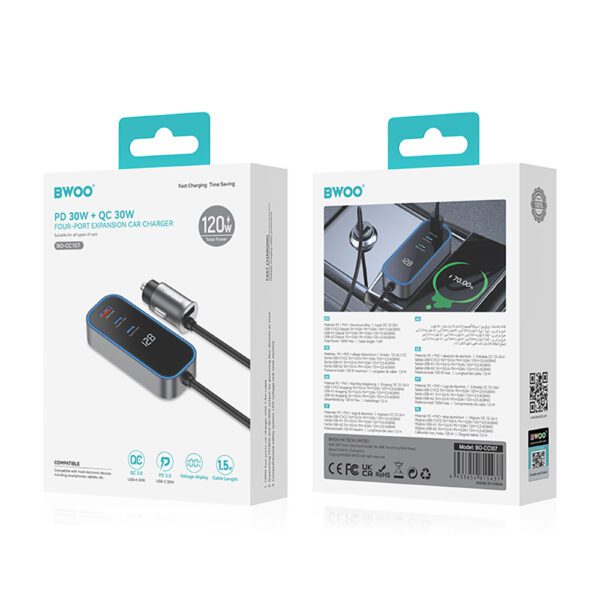 BWOO CC107 PD car charger 1x USB-C - USB-A port 30W black