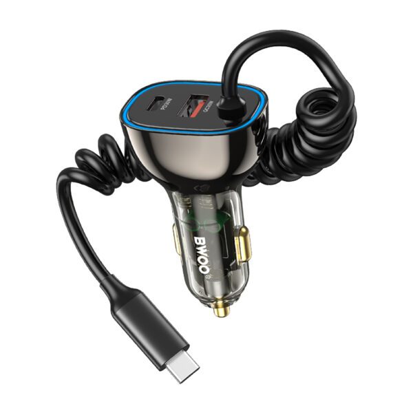 BWOO CC96C 30W PD car charger 1x USB-C 1x USB port with USB-C cable gray