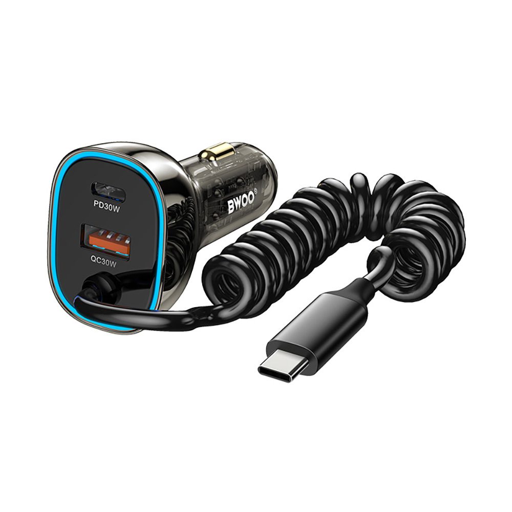 457091_oryg BWOO CC96C 30W PD car charger 1x USB-C 1x USB port with USB-C cable gray