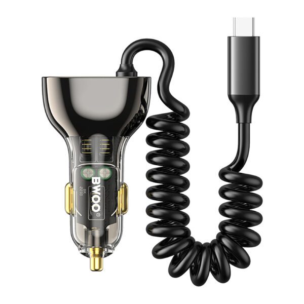 BWOO CC96C 30W PD car charger 1x USB-C 1x USB port with USB-C cable gray