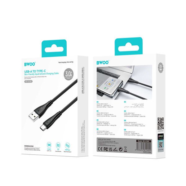 BWOO Cable USB - USB-C 1m 27W 3A Black BO-X318C