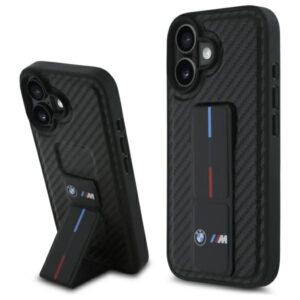BMW case for iPhone 16 6,1" BMHCP16SGSPCCK Hardcase M Grip Stand Smooth and Carbon black